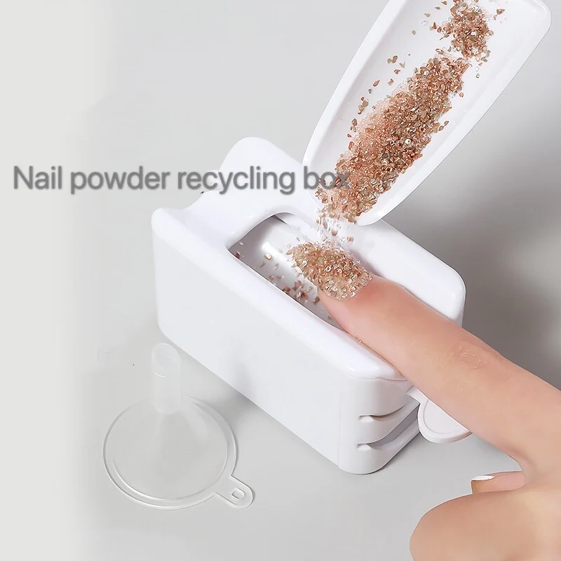 

Manicure Powder Recycling Storage Box Portable Infiltration Powder Container White Double Layer French Powder Box Nail Tool