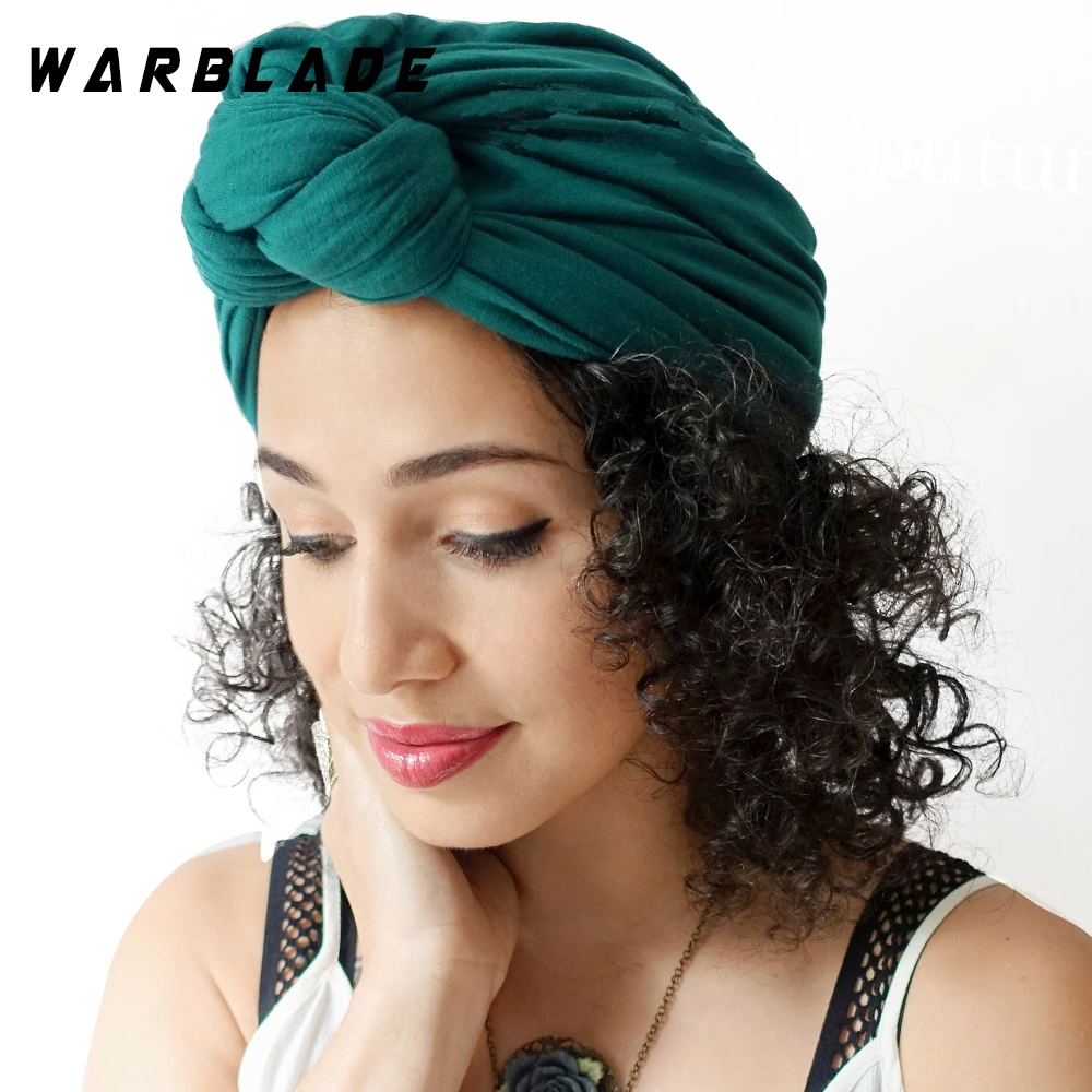 

WarBLade 2020 New Cotton Turban Hat Solid Color Women African Twist Headwrap Ladies Head Wraps Arab India Bonnet Hat Hijabs Cap