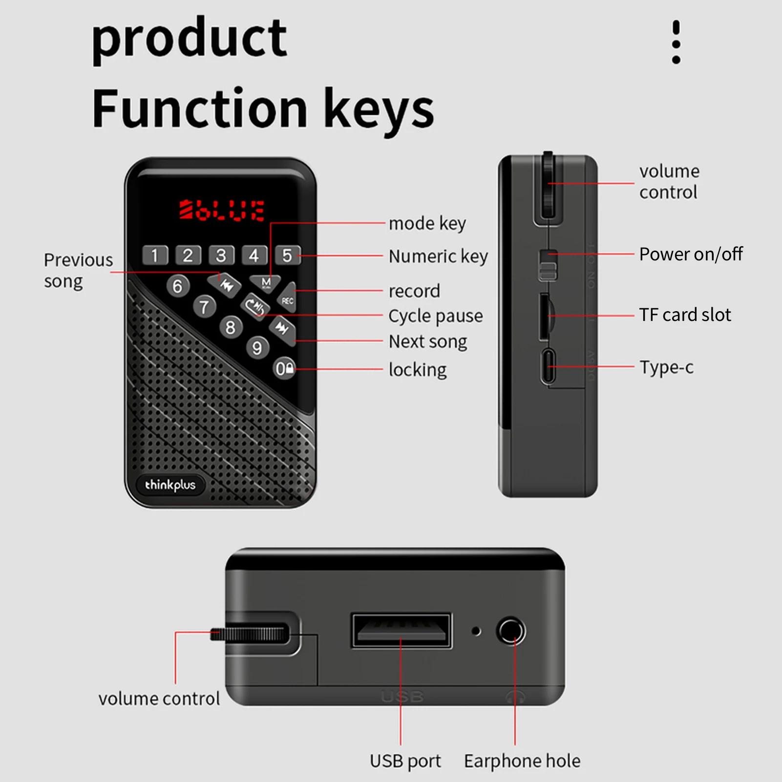 Многофункциональное записывающее радио Lenovo thinkplus R5 FM мини-радио Bluetooth