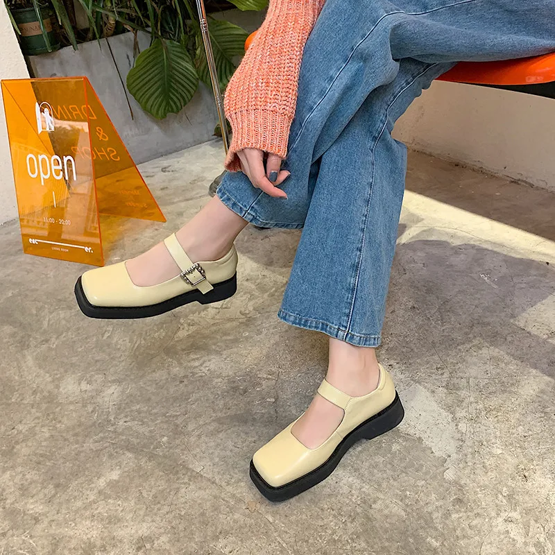 

MORAZORA 2021 New Arrival Women Pumps Fashion Square Toe Casual Single Shoes Spring Summer Simple Ladies Shoes Rice White