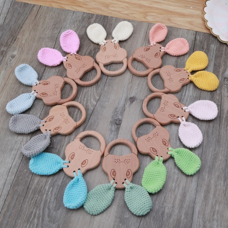 

1PC Baby Teether Beech Wooden Rattle Toys Chew Play Gym Montessori Stroller Toy P31B