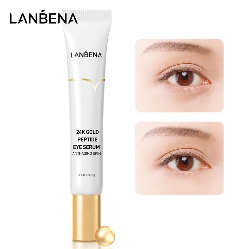 

LANBENA Eye Serum 24K Gold Peptide Moisturizing Fine Lines Wrinkles Tighten Skin Reduce Dark Circles Puffiness Massage Head 20g
