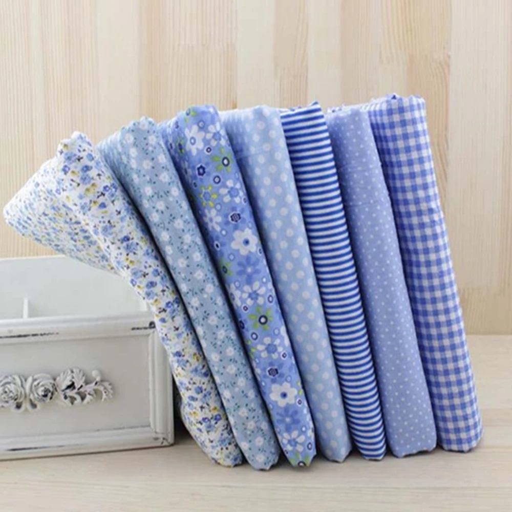 Booksew 7pcs/Lot 50x50cm Blue Cotton Patchwork Fabrics Home Textile Qulit for Arts Craft Sewing Accessories Material Handicraft
