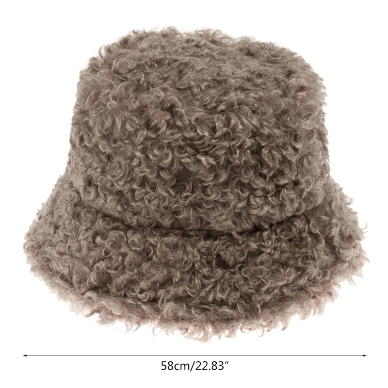 

Unisex Winter Warm Curly Faux Fleece Bucket Hat Solid Color Fluffy Fisherman Cap