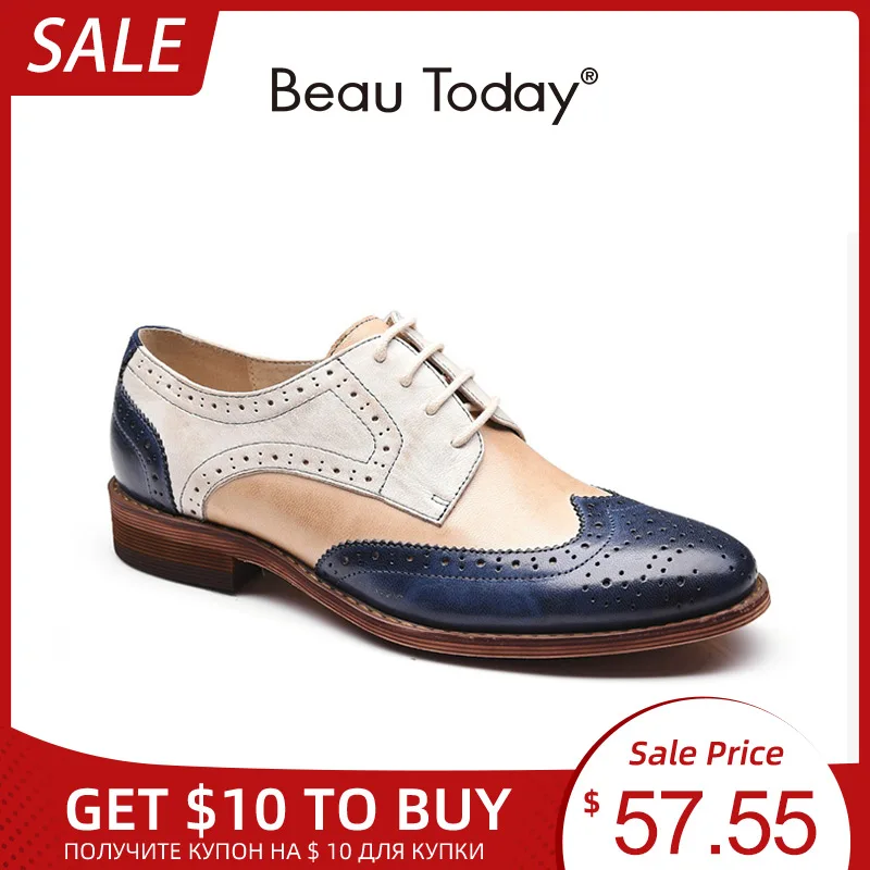 BeauToday/Туфли оксфорды Женская обувь из овечьей кожи на плоской подошве со