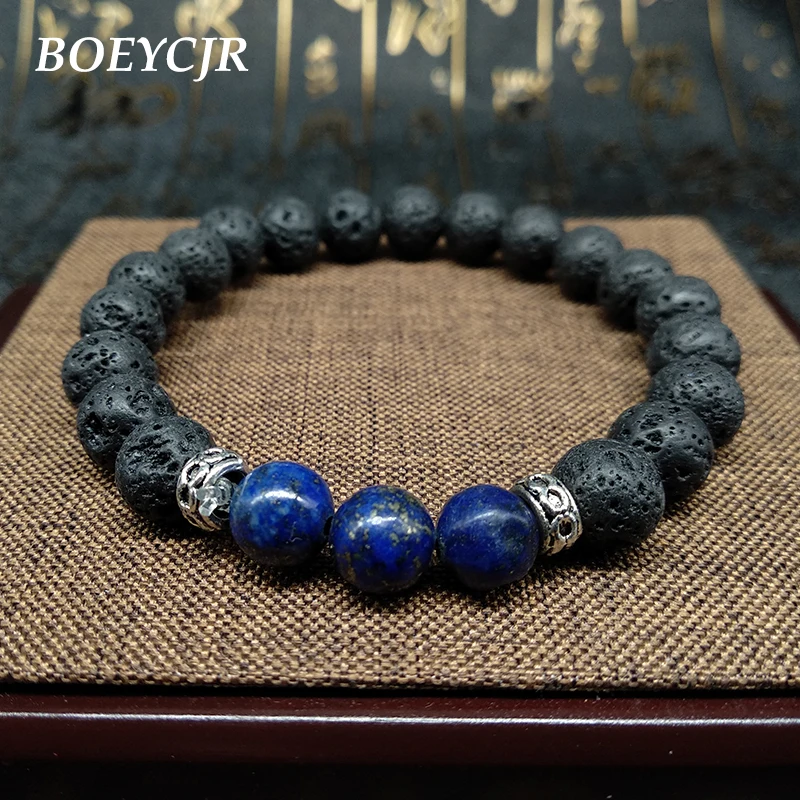 Мужские и женские браслеты с бусинами BOEYCJR из лавы лазурита модные ювелирные