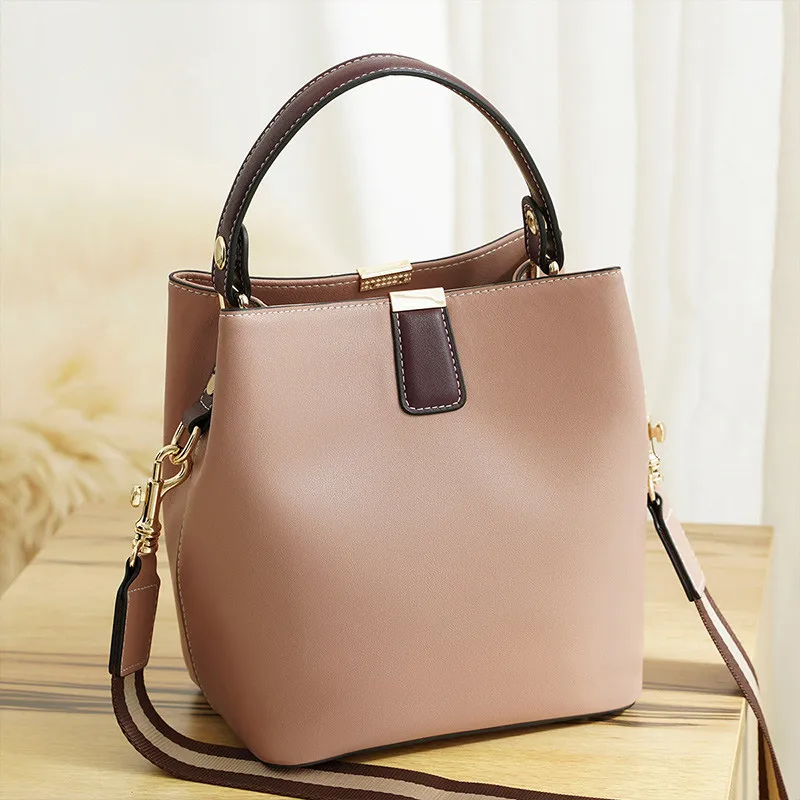 

Cowhide Bucket Bag Genuine Leather Handbags High Quality Stylish Handbag & Totes Messenger Bags Composite Bags Bucket Shoulder