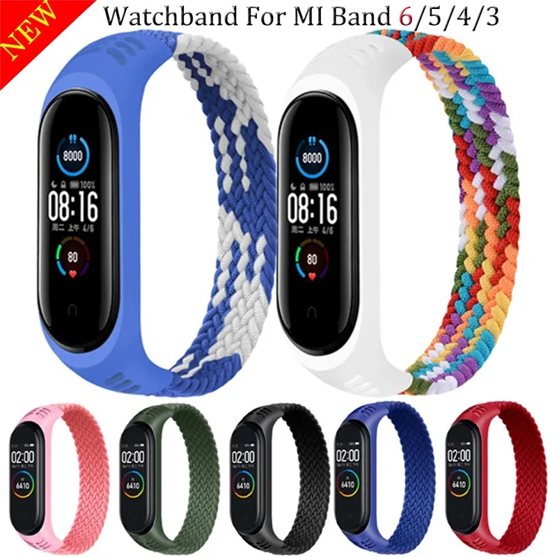 

Новинка 2021, плетеные петли для Xiaomi MI Band 5, нейлоновый тканевый эластичный ремешок, браслет на запястье для Mi band 4 3 6
