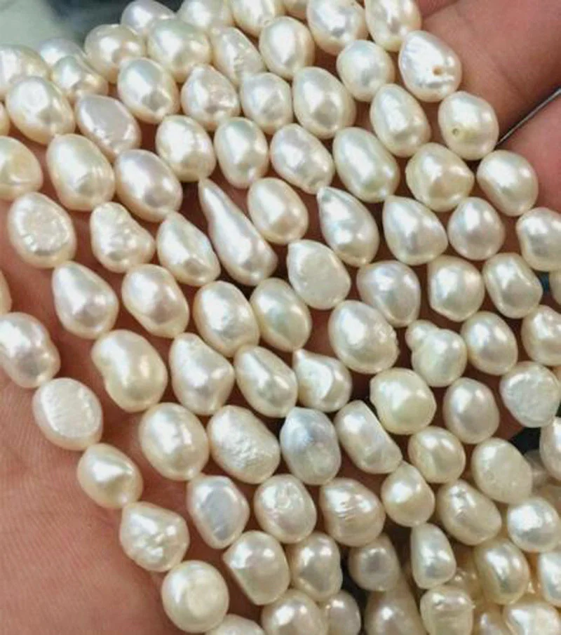 

Натуральные 8-9 мм белый пресноводный барочный жемчуг бусины 14 дюймов