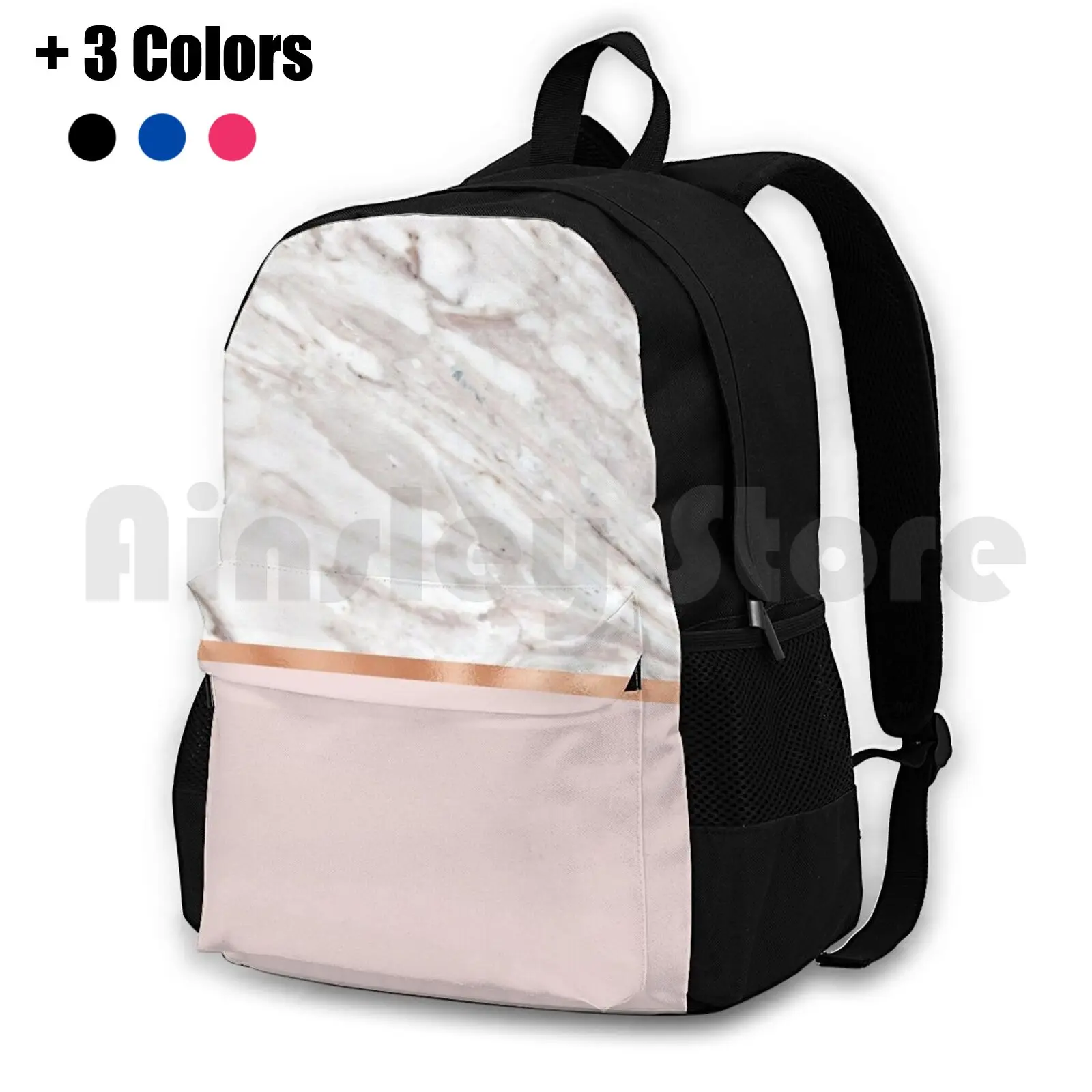 

Calacatta Marble On Rose Gold Blush Outdoor Hiking Backpack Waterproof Camping Travel Blush Peach Pink And White Pastel Gold