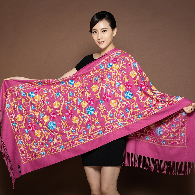 hot pink 200*70 см женский вышитый цветок кашемировый шарф Пашмина зимний теплый шарф с кистями шаль модный шаль для путешествий шарфы - Цвет: hot pink