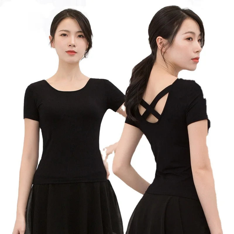 

Dance Practice Clothes Tops, Adult Latin Classical Dance Ballet Black Dance Clothes Summer Short-sleeved Tops