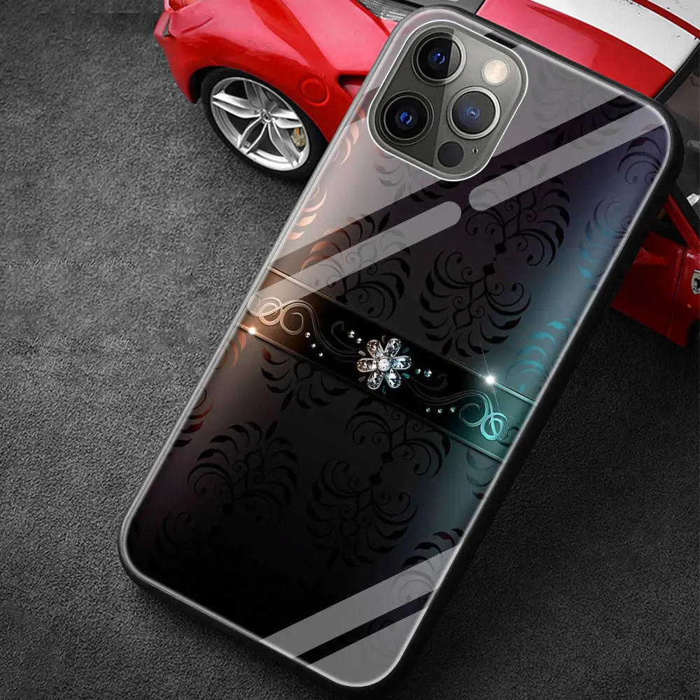

Luxury Color Pattern Logo Glass Phone Accessories Cover Case for Apple iPhone 12 11 Pro MAX 8 7 6 6S Plus XS Silicone Edge Shell