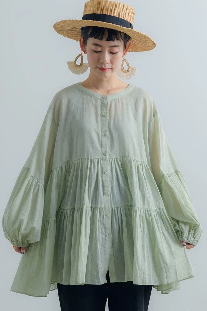 

Women Pleated Puff Sleeve Blouse Big Size Japanese Retro Sunscreen Shirt Summer 2020 New Korean Doll Shirt