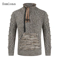 plus size 4xl men fashion lace up sweater mens knitwear 2022 vintage stand pocket top casual knitted pullovers sexy male sweater