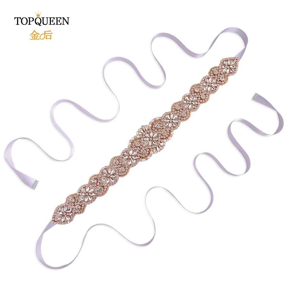 TOPQUEEN S161B-RG, розовое золото, свадебный пояс, стразы, стразы, пояс для свадебного платья
