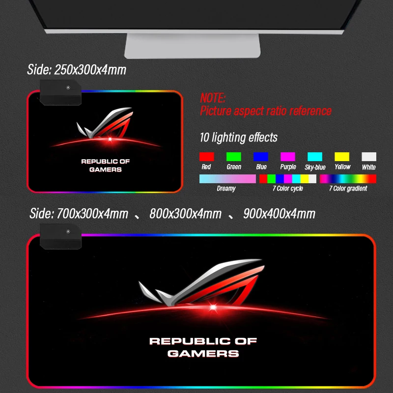 

ROG RGB Mouse Pad Gamer Desktop Keyboard Player Mousepad LED Republic of Gamers Gaming Mause Mat for PC Desk Support DIY
