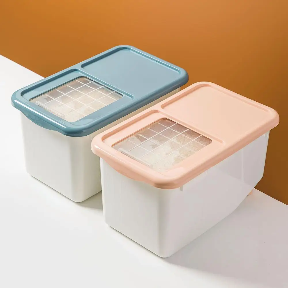 

Plastic Sealed Moisture-proof Storage Box Kitchen Grain Rice Container Large Grain Containers Push Cover With 2 Wheels