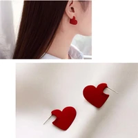 new korean tv star metal elegant red love heart stud earrings for women cute boucle doreille gifts party jewelry yellow blue
