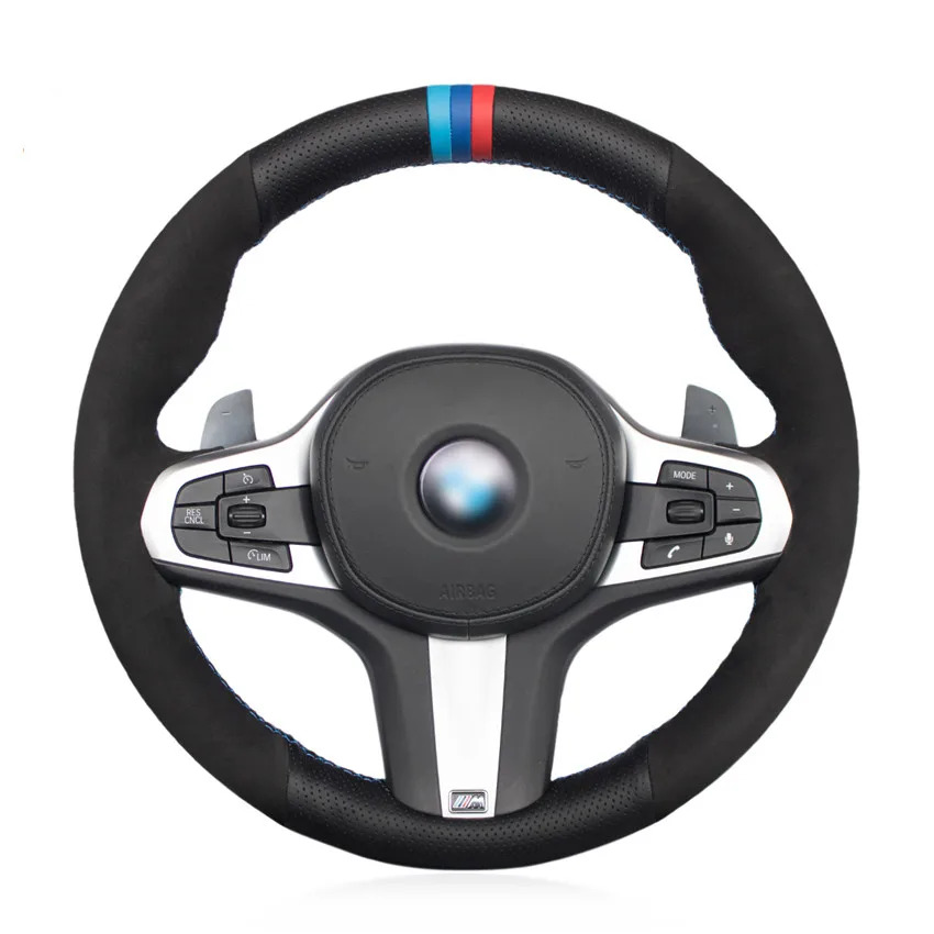 

Hand-stitched Black Genuine Leather Suede Car Steering Wheel Cover for BMW G30 525i 530i 530d M550i M550d 2017 2018 G32 630i 640