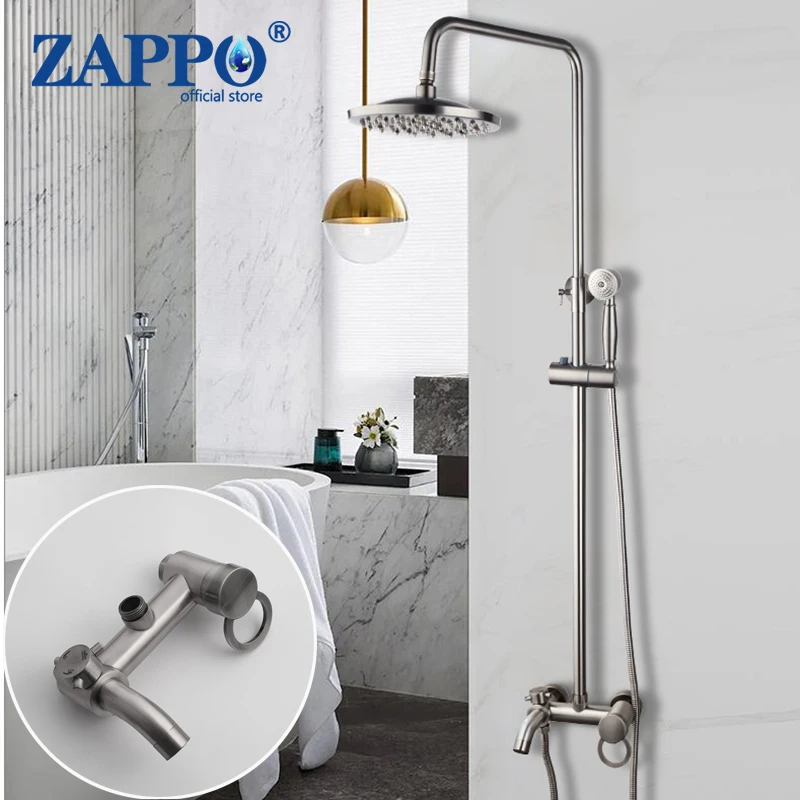 Brushed Bathroom Shower Faucet Set 8 Inch Shower Mixer Tap Wall Mounted Rainfall Shower Head Bathtub Faucets Mixer