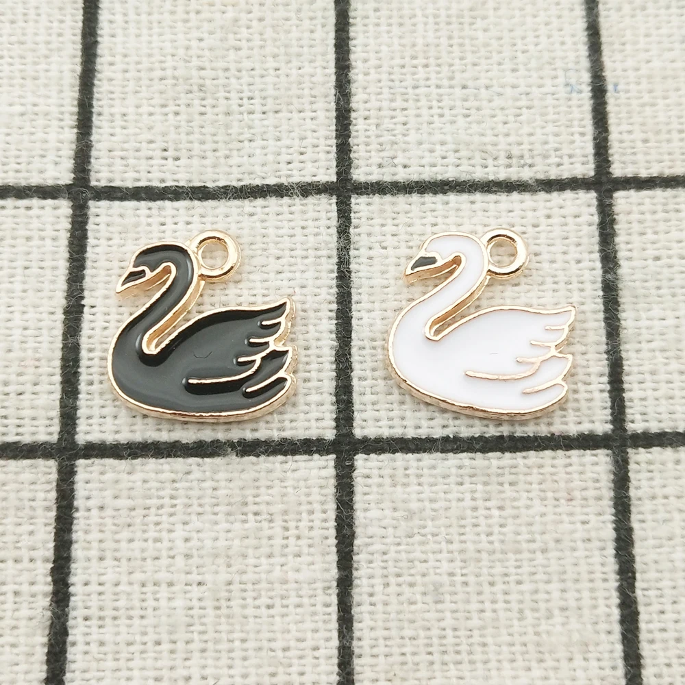 

10pcs enamel swan charm animal jewelry accessories earring pendant bracelet necklace charms zinc alloy diy finding 14x14mm