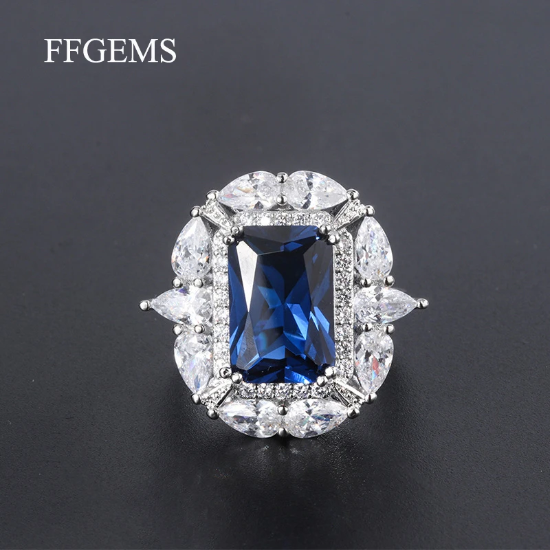 FFGems драгоценные камни аметист посеребренное кольцо синий Сапфир ювелирные