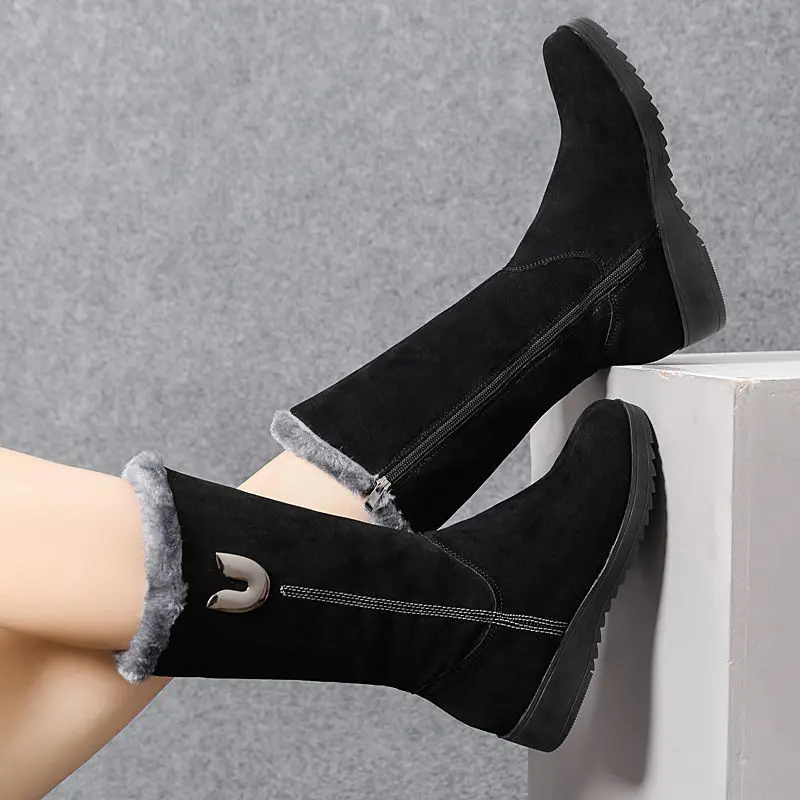 

Winter Snow Boots,Women's Cotton Shoes,Warm Plush Platforms,Side Zip,Round Toe,Thick Bottom,Antiskid Female Footware,BLACK