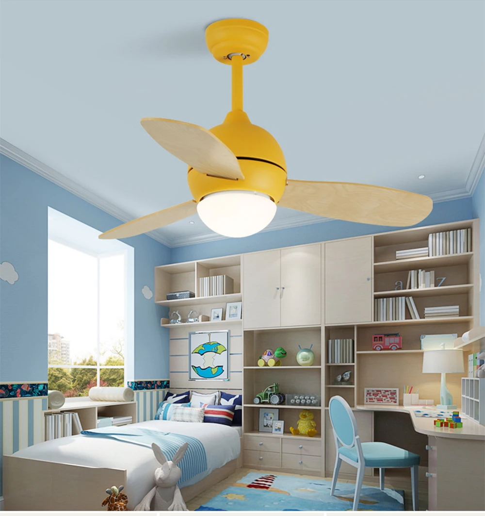 

Macaron Ceiling fan lamp Remote Control with lights 36 inch Nordic pendant fans AC Multi color for Restaurant Kid's Room