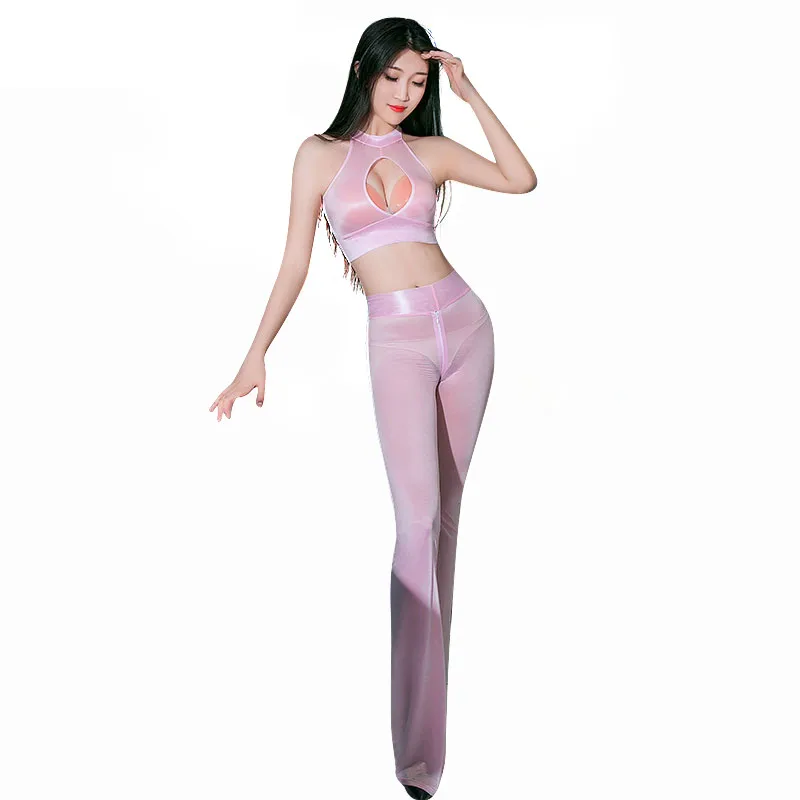 Женский нейлоновый глянцевый сексуальный комплект нижнего белья Прозрачный