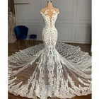 Винтажные кружевные иллюзионные Свадебные платья 2020, прозрачные Свадебные платья без рукавов, со шлейфом, молнией на спине, индивидуальный пошив, свадебные платья