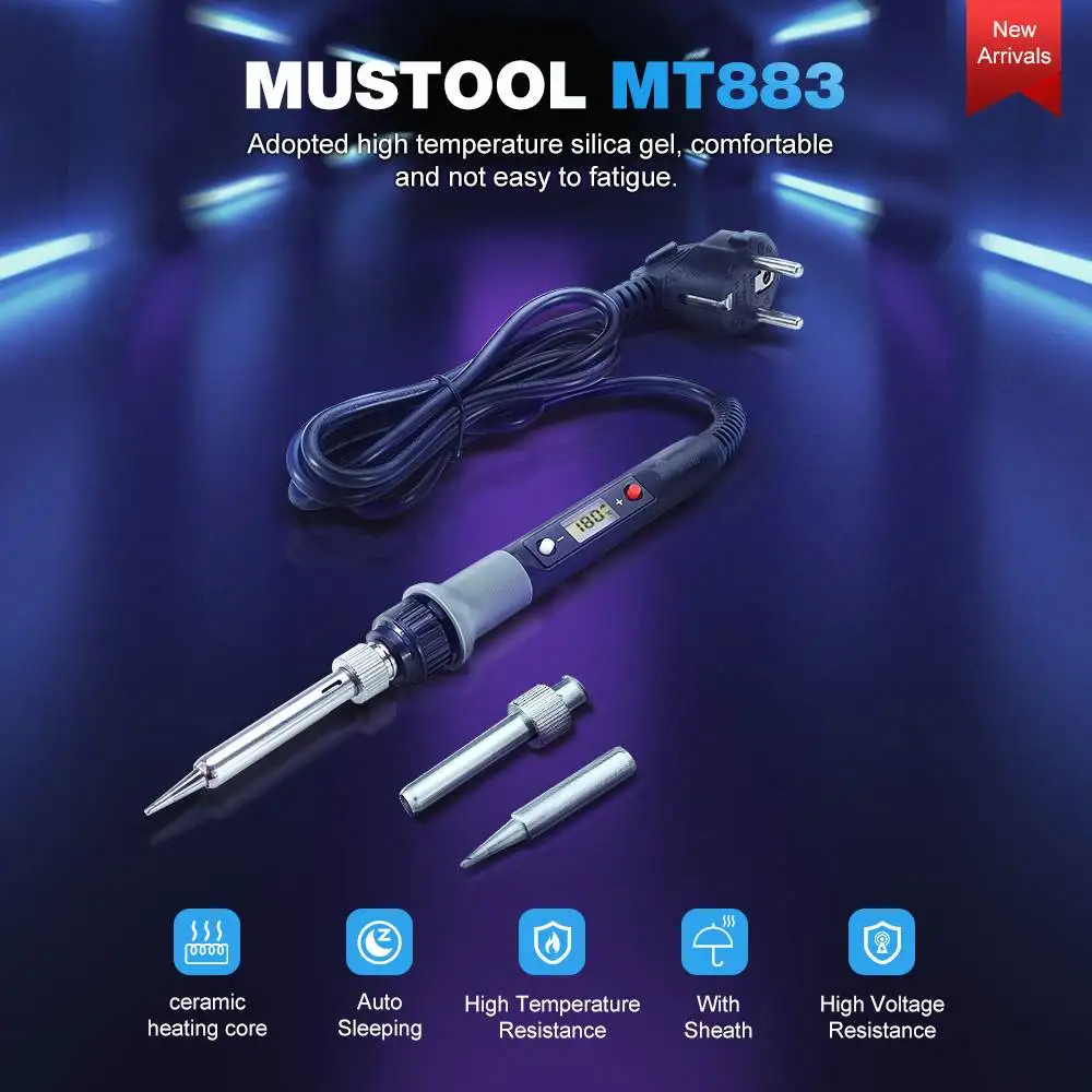 MUSTOOL MT883 80 Вт электрическая железная паяльная станция с регулируемой температурой 180-480/392-896 Автоматический Режим сна 110 В/220 В вилка стандарта ЕС/США/Великобритании