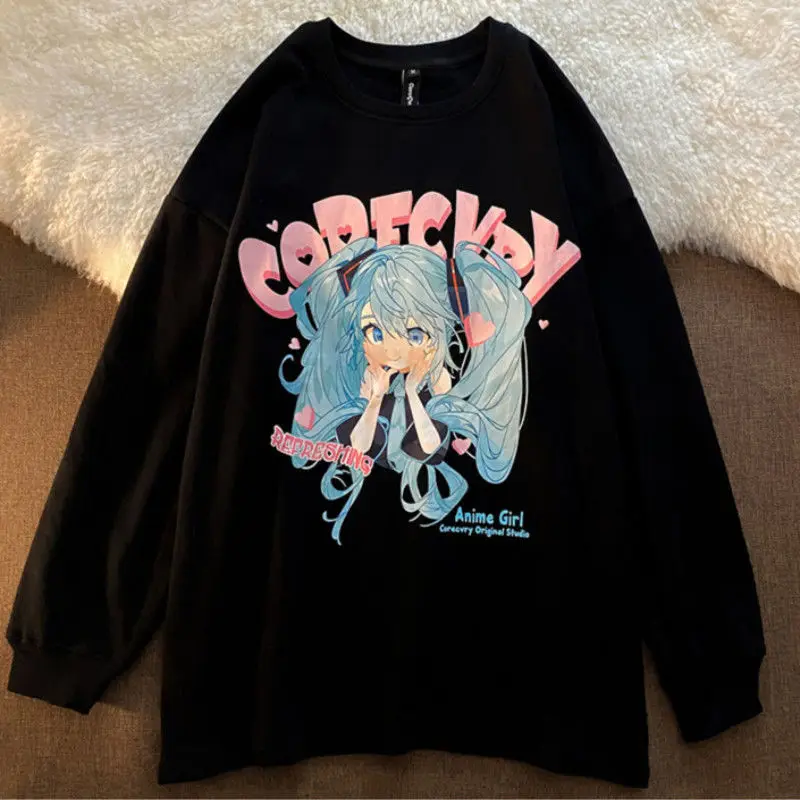 Толстовка женская оверсайз с круглым вырезом в японском стиле | Женская одежда