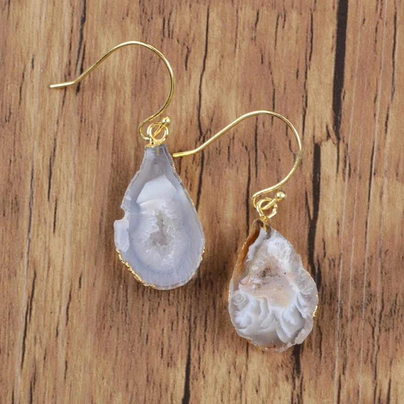 gold plated-white Натуральная Друза, висячие серьги, форма, Agates Drusy Femme, ювелирные изделия, серьги-крючки, оникс, Агаты, кристаллы, женские серьги, Прямая поставка - Окраска металла: gold plated-white