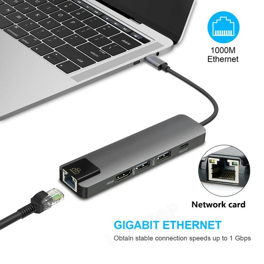 5в1 usb type C концентратор HDMI зарядка PD USB-C к Gigabit Ethernet RJ45 Lan адаптер или Mac book Pro Thunderbolt 3 USB-C зарядное устройство концентратор
