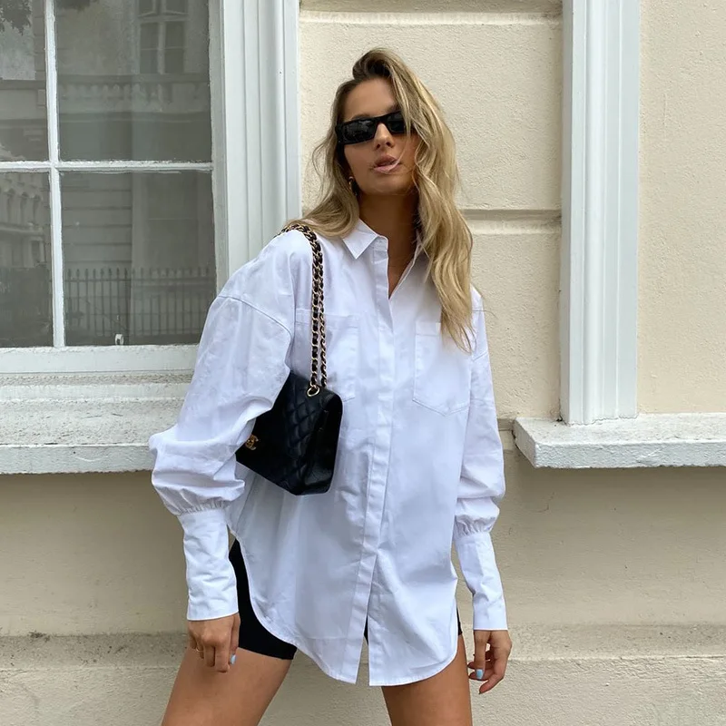 

Women White Tops And Blouse Long Sleeve Turn Down Can Be Worn Open Button Shirts 2021 New Fashion Streetwear