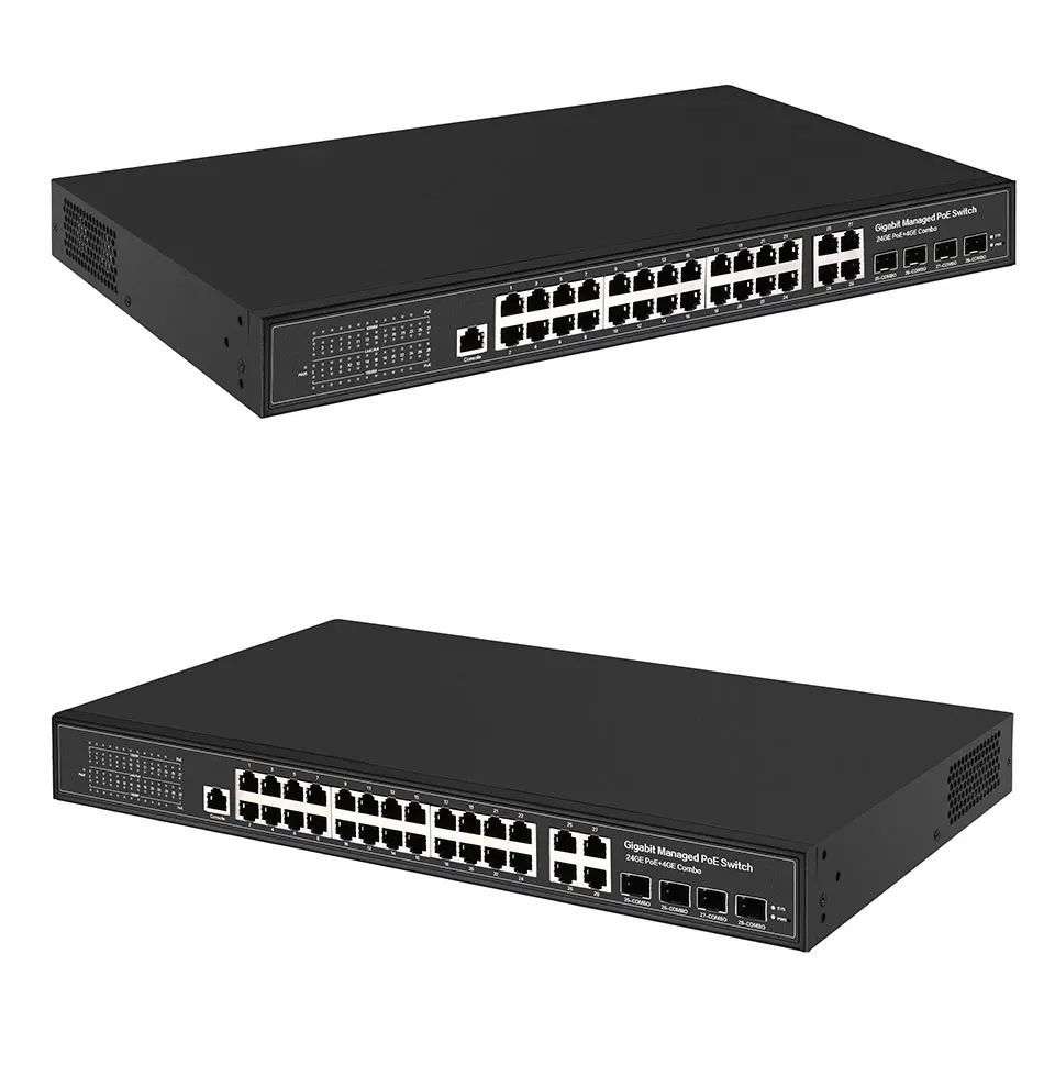 16 портов 24 порта гигабитный коммутатор PoE Ethernet коммутатор управляемый коммутатор PoE 48 В с 2 гигабитными слотами SFP IGMP VLAN управляемый коммутатор PoE