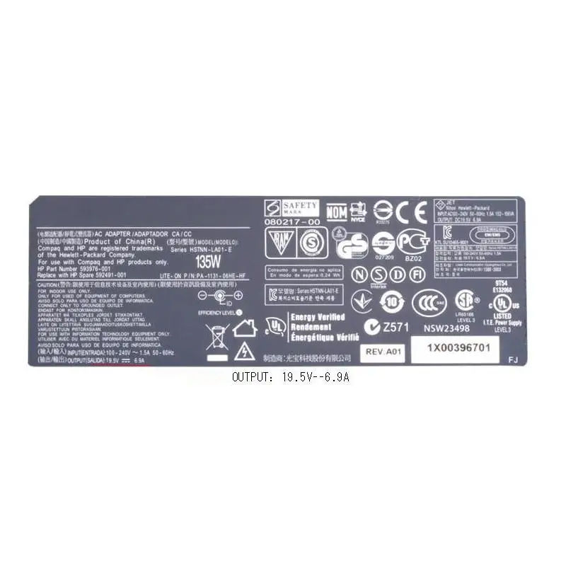 Оригинальное зарядное устройство с адаптером переменного тока 135 Вт для HP COMPAQ 19 5