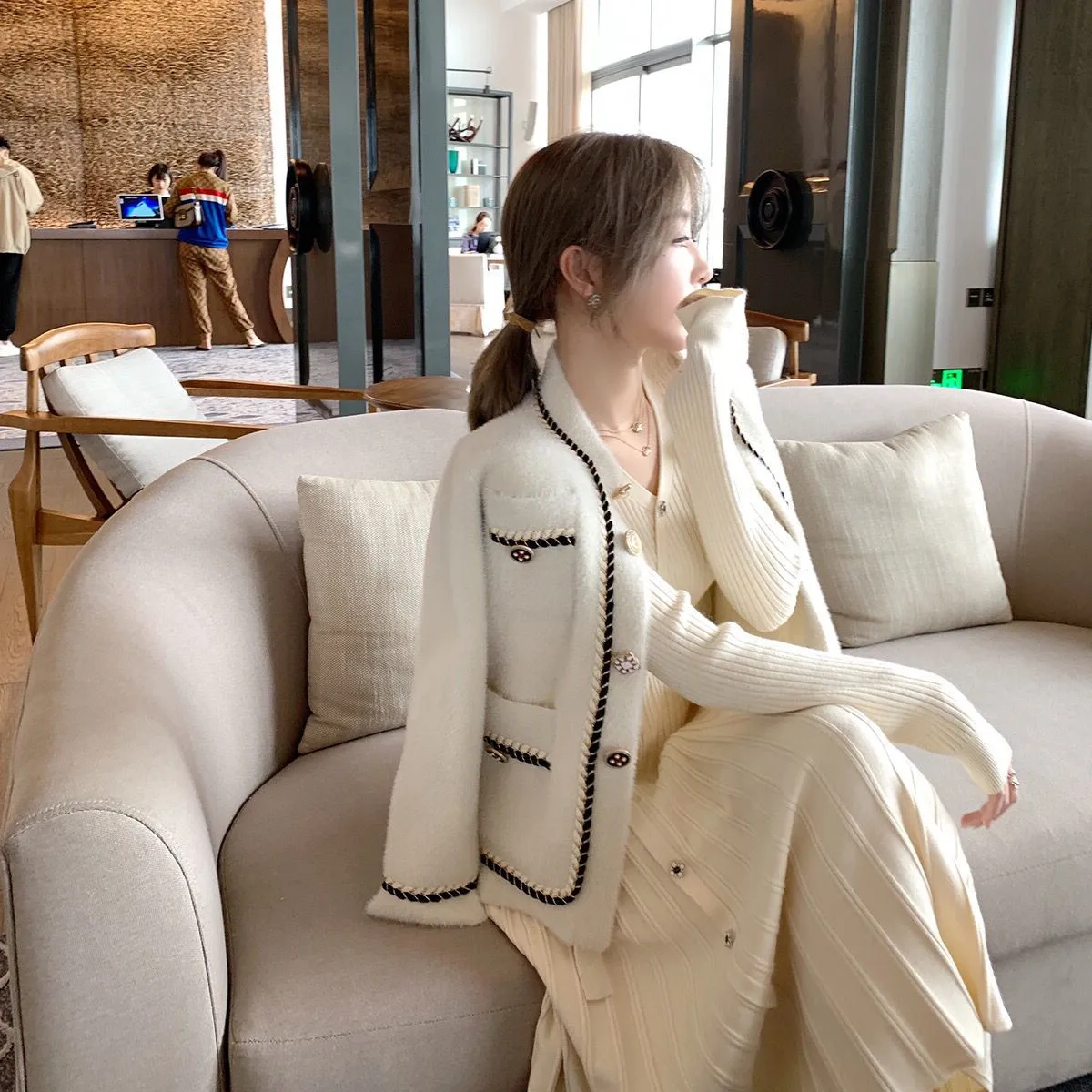 

Женский однобортный Кардиган составного кроя, элегантный свитер с круглым вырезом и длинными рукавами, модель 2022 в Корейском стиле