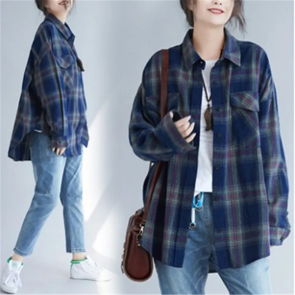 Блузка женская в шотландскую клетку Свободный кардиган полноцветная тонкая