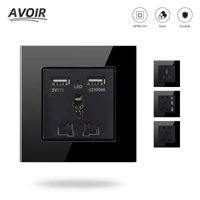 avoir universal wall socket tempered glass panel with dual usb port 220v three hole five hole multi function socket home