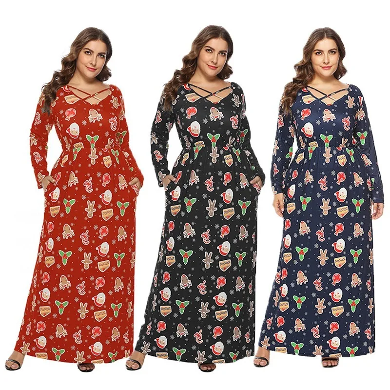

New oversized women's Christmas print dress fall / winter 2020 plus size clothing for women dresses for women party birthday
