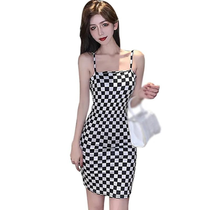 

Women Cami Dress Sexy Sleeveless Dress Party Wear Summer Dress Fashion Plaid Vestidos Femme vestido de mujer