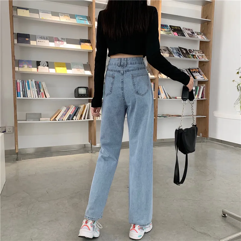 

Retro Chic Hong Kong Style Jeans for Women Spring and Autumn 2021 High Waist Loose Straight Slimming Versatile Drooping Wide-Leg