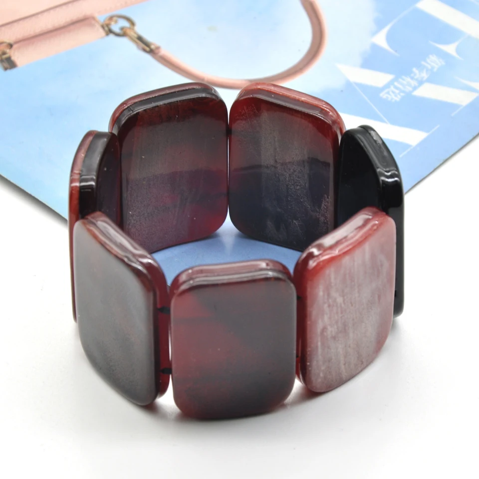 Модный широкий толстый пятнистый браслет из акриловых бусин и звеньев цепи для