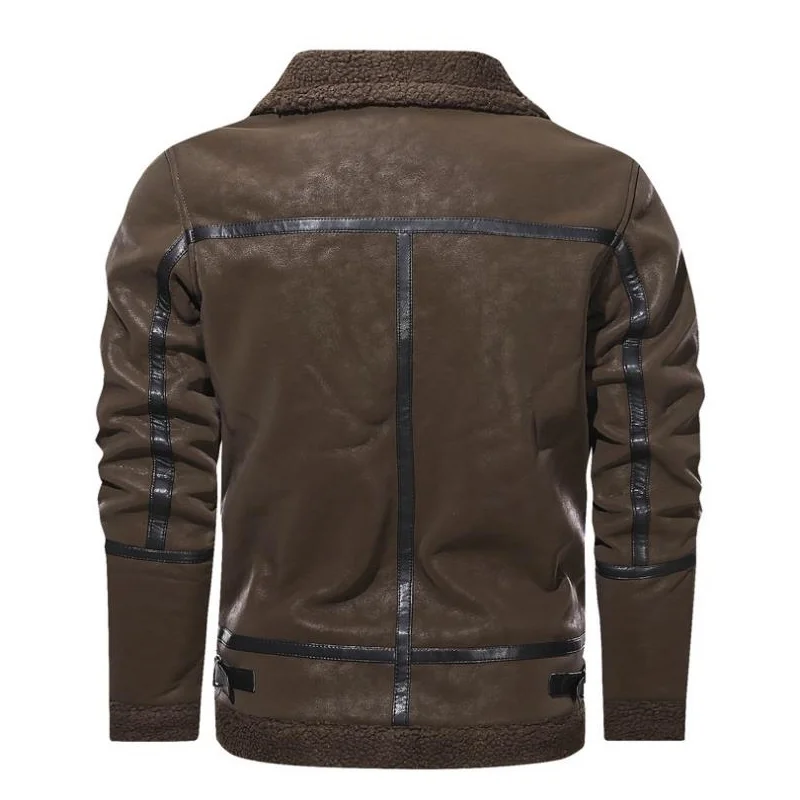 

European size New Fashion Men Motorcycle PU Coat Autumn Winter Leather Jacket Fake Fur Collar Zipper Outerwear Male Clothing
