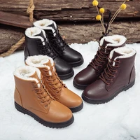 chunky platform ankle boots for women 2022 winter warm plush pu leather botas mujer thick sole lace up shoes women shoes
