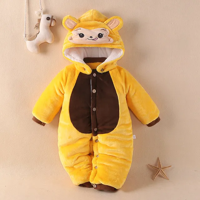 Baby Warm Rompers Infant Winter Flannel Cotton Padded Cartoon Panda Animal Jumpsuit Clothes Girls Sleepwear Bebe Pajamas |