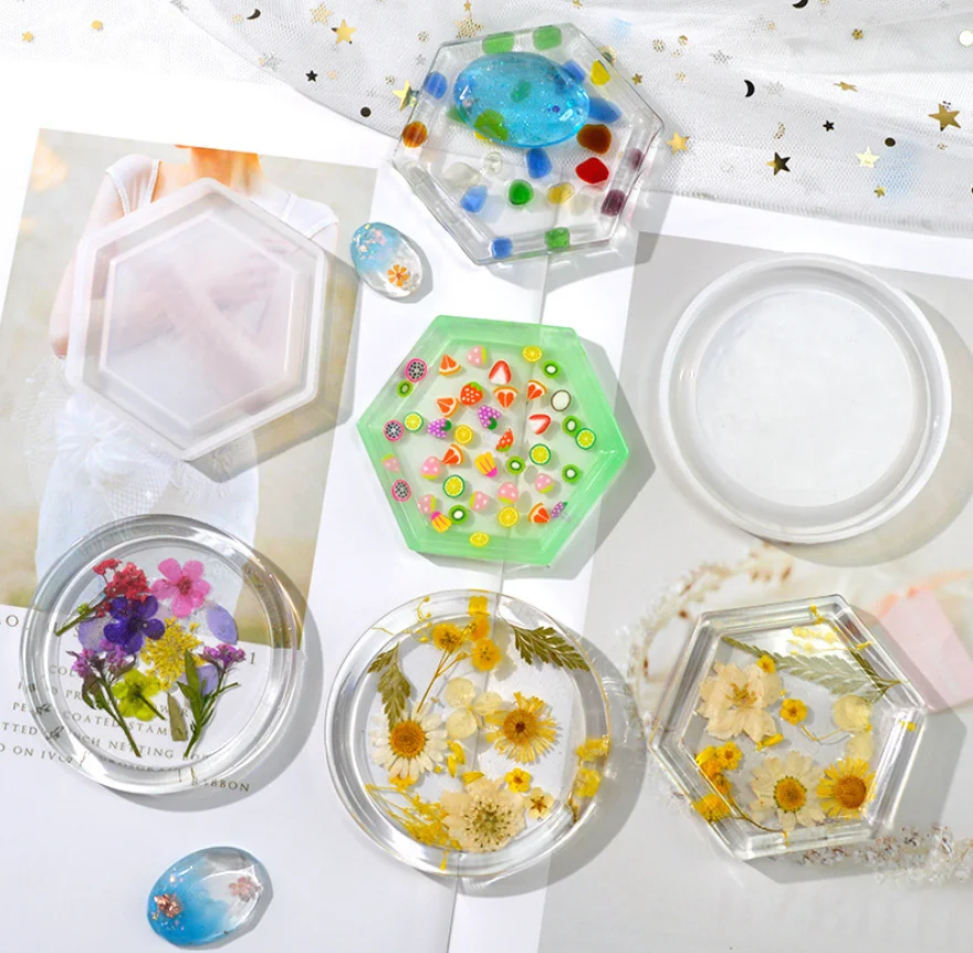 

DIY Round/Hexagon Tea Coaster Casting Silicone Mould Crafts Jewelry Making Tools Crystal Epoxy Resin Mold