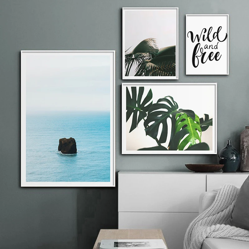 

Nordic Tropical Plant Leaves Poster Ocean Landscape Wall Art Pictures Nature Canvas Painting Decorative Picture Home Decoration